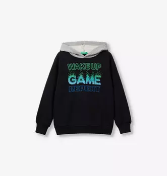 Толстовка с графическим принтом, классического кроя, из хлопковой смеси, 6-14 лет Benetton, черный