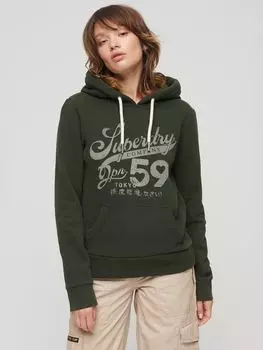 Толстовка с графическим рисунком Archive Script Superdry, оливково-зеленый