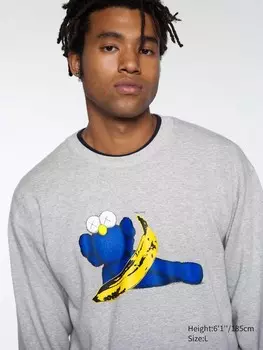 Толстовка с графическим рисунком kaws + warhol ut Uniqlo, цвет 03 серый