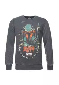 Толстовка с изображением Бобы Фетта из «Звездных войн» свободного кроя Re:Covered, серый