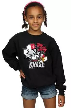 Толстовка с изображением кошек и мышек в погоне Tom & Jerry, черный