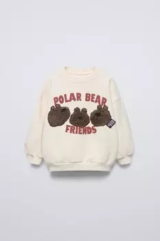 Толстовка с изображением медведя из искусственной овчины ZARA, экрю