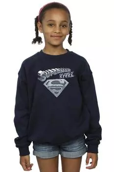 Толстовка с изображением Супермена и Человека из стали DC Comics, темно-синий