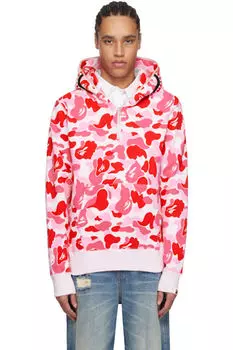 Толстовка с капюшоном ABC Camo Shark на половину молнии розового цвета BAPE