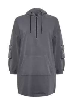 Толстовка с капюшоном ACID WASH LONGLINE Yours Clothing, серый