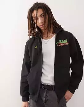 Толстовка с капюшоном Adidas Originals с леопардовым принтом черного цвета