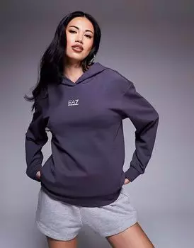 Толстовка с капюшоном Armani EA7 с центральным логотипом темно-серого цвета