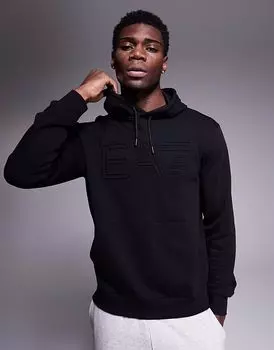 Толстовка с капюшоном Armani EA7 с тисненым центральным логотипом черного цвета