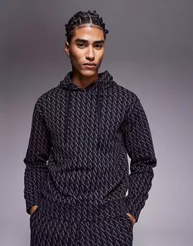 Толстовка с капюшоном Armani Exchange с принтом логотипа по всей поверхности черного цвета - часть комплекта