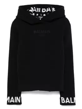 Толстовка с капюшоном Balmain Kids с жаккардовым логотипом, черный