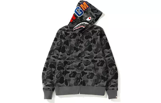 Толстовка с капюшоном BAPE ABC Camo Shark Full Zip, черная A Bathing Ape
