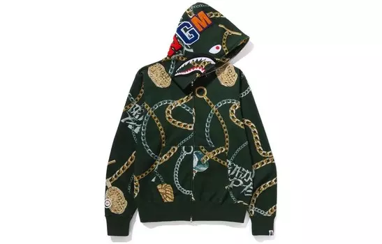 Толстовка с капюшоном BAPE Jewels Shark на молнии A Bathing Ape, зеленый