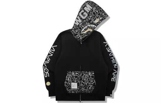 Толстовка с капюшоном BAPE X Hajime Sorayama Shark Full Zip, черная A Bathing Ape, черный