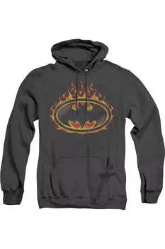 Толстовка с капюшоном Batman Bat Flames Shield для взрослых Heather Gildan, черный