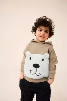 Толстовка с капюшоном Borg Bear из 100% хлопка (3 мес 7 лет) Next, серый