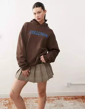 Толстовка с капюшоном COLLUSION с вышитым логотипом коричневого цвета