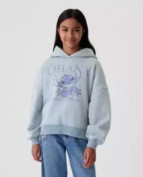 Толстовка с капюшоном для девочек с изображением Диснея Лило и Стич спереди Gap, светло-голубой