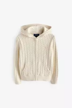 Толстовка с капюшоном для девочек с косичной вязкой и молнией Polo Ralph Lauren, белый