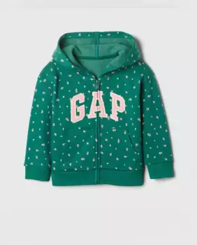 Толстовка с капюшоном для девочки с логотипом и принтом в виде сердечек Gap, зеленый