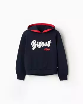 Толстовка с капюшоном для девочки с надписью спереди Zippy, темно-синий