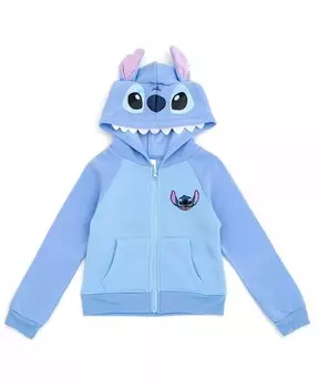 Толстовка с капюшоном для косплея на молнии «Лило и Стич» для девочек «Френч Терри» для малышей, Ребенок Disney, синий