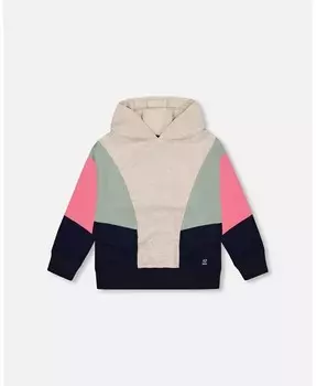 Толстовка с капюшоном для маленьких девочек с цветными блоками бежевого, темно-синего и розового цвета - для малышей, для детей Deux Par Deux, бежевый