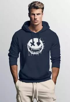 Толстовка с капюшоном DRUCKMOTIV LCHELNDES DRIP-GESICHT MODE STREETSTYLE Neverless, темно-синий