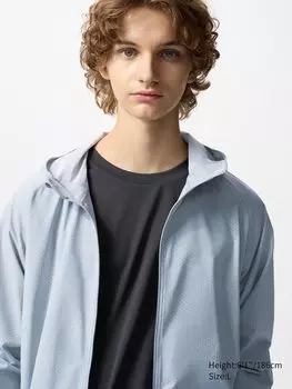 Толстовка с капюшоном dry-ex uv protection с застежкой-молнией с принтом Uniqlo, цвет 03 серый