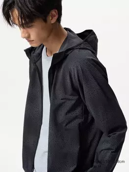 Толстовка с капюшоном dry-ex uv protection с застежкой-молнией с принтом Uniqlo, цвет 09 черный