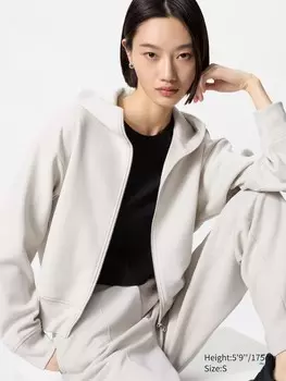 Толстовка с капюшоном dry sweat на молнии Uniqlo, цвет 02 серый