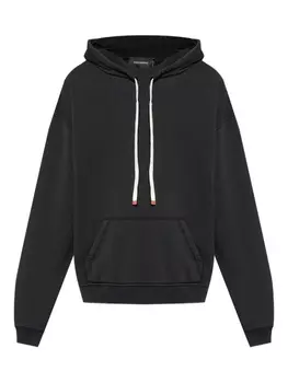 Толстовка с капюшоном DSQUARED2 с карманом-кенгуру и завязками на шнурке, черный