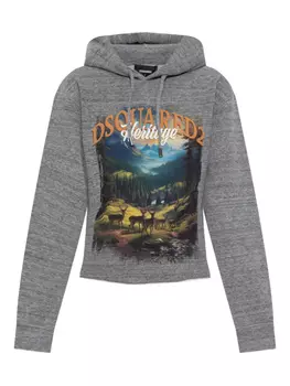 Толстовка с капюшоном DSQUARED2 с ландшафтным принтом, серый
