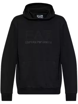 Толстовка с капюшоном Ea7 Emporio Armani с логотипом и принтом из хлопка, черный
