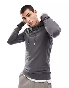 Толстовка с капюшоном Essential Muscle Fit в цвете древесный уголь ASOS DESIGN