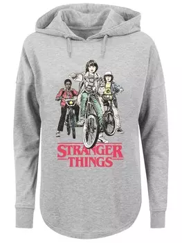 Толстовка с капюшоном F4NT4STIC Sweatshirt Stranger Things Retro Bikers Netflix TV Series, пятнистый серый