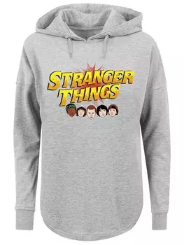 Толстовка с капюшоном F4NT4STIC Sweatshirt Stranger Things Comic Heads Netflix TV Series, пятнистый серый