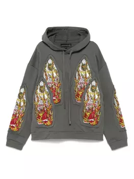 Толстовка с капюшоном Flame Glass с вышивкой Who Decides War, серый