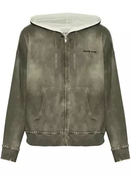 Толстовка с капюшоном Golden Goose с эффектом напыления и заклепками, зеленый