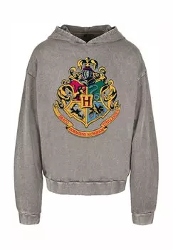 Толстовка с капюшоном HARRY POTTER HOGWARTS CREST GOLD ACID WASHED ABSOLUTE CULT, темно-серый