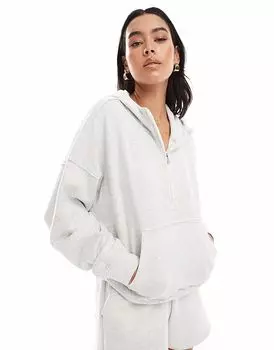 Толстовка с капюшоном Hollister с логотипом Dad и молнией серого меланжевого цвета