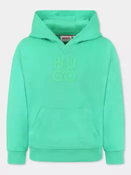 Толстовка с капюшоном и аппликацией логотипа HUGO KIDS, зеленый