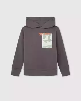 Толстовка с капюшоном и боковым карманом для мальчика Pepe Jeans, темно-серый