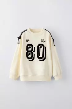 Толстовка с капюшоном и флокированным слоганом ZARA, экрю