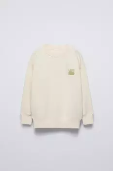 Толстовка с капюшоном и флокированным слоганом ZARA, экрю