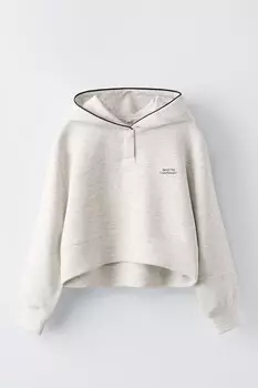 Толстовка с капюшоном и кантом ZARA, серый мергель