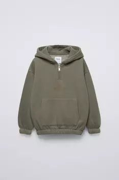 Толстовка с капюшоном и карманом-мешком ZARA, коричневый/серо-бежевый