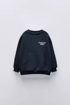 Толстовка с капюшоном и карманом-сумочкой с принтом-лозунгом ZARA, темно-синий