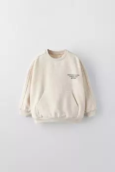 Толстовка с капюшоном и карманом-сумочкой с принтом-лозунгом ZARA, песок/мергель