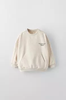 Толстовка с капюшоном и карманом-сумочкой с принтом-лозунгом ZARA, песок/мергель