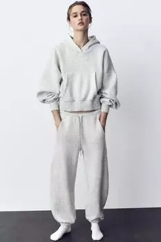 Толстовка с капюшоном и карманом ZARA, серый марл